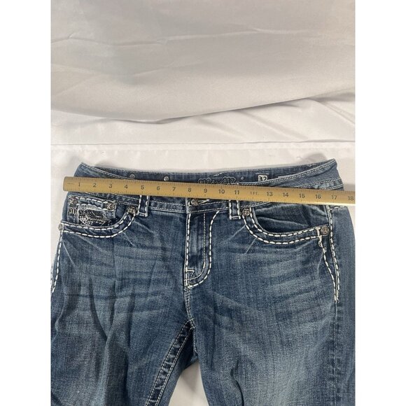 Miss Me Jeans Women's 32 Easy Boot Cut Embellished Bling Flap Pockets Denim Blue - Picture 6 of 10